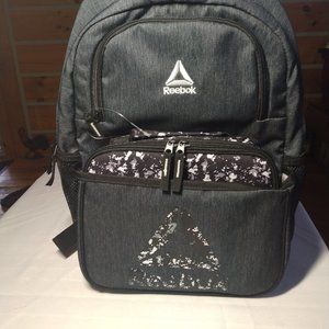 Reebok Dark Heather Grey Backpack (Riley)w/Lunch box Water Resistant, Locker Fit